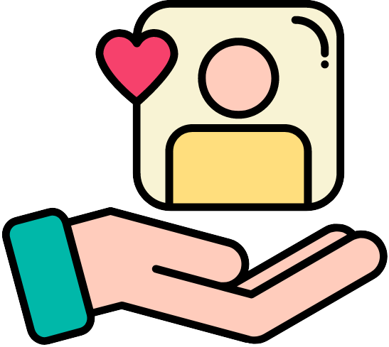Logo van en hand dat een foto en met een avatar en een hart boven hou