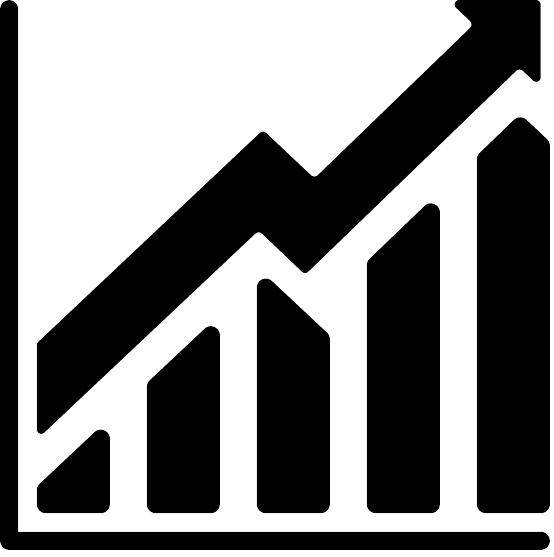 Pictogram van een stijgende grafiek, wat een toename in waarde of groei symboliseert.