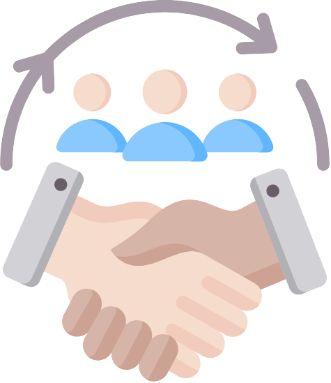 Logo van een handschud en drie avatars aan de bovenkant