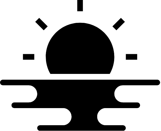 Pictogram van een zonsondergang, op de voorgrond water